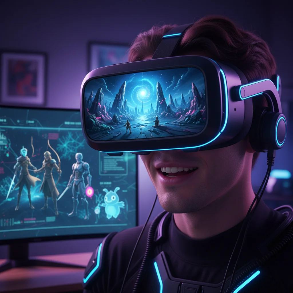 Gamer experiencing AI-powered virtual reality game