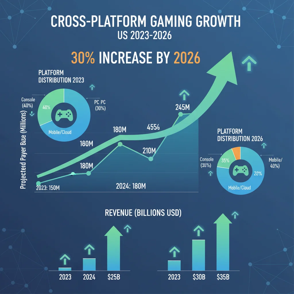 Infographic detailing the 30% growth projection for US cross-platform gaming by 2026.