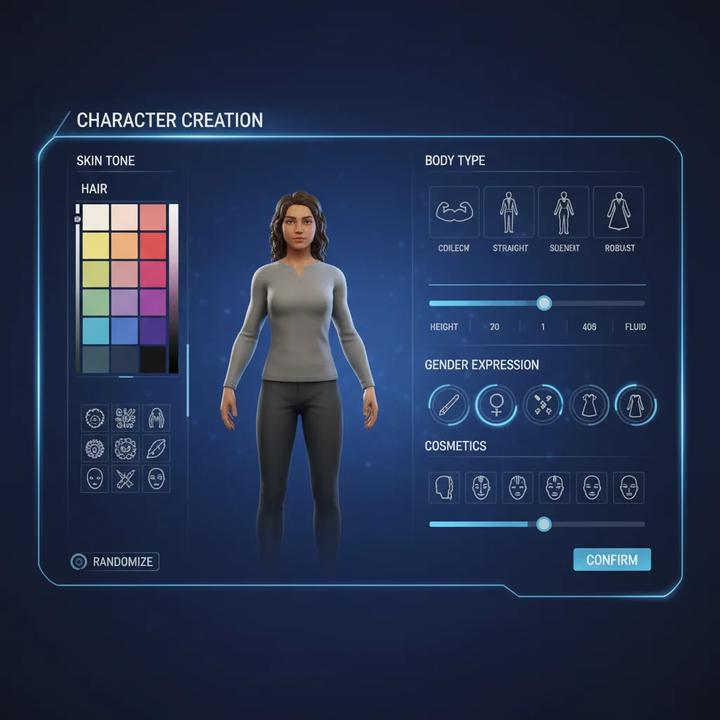 Detailed character customization screen showcasing diverse options.