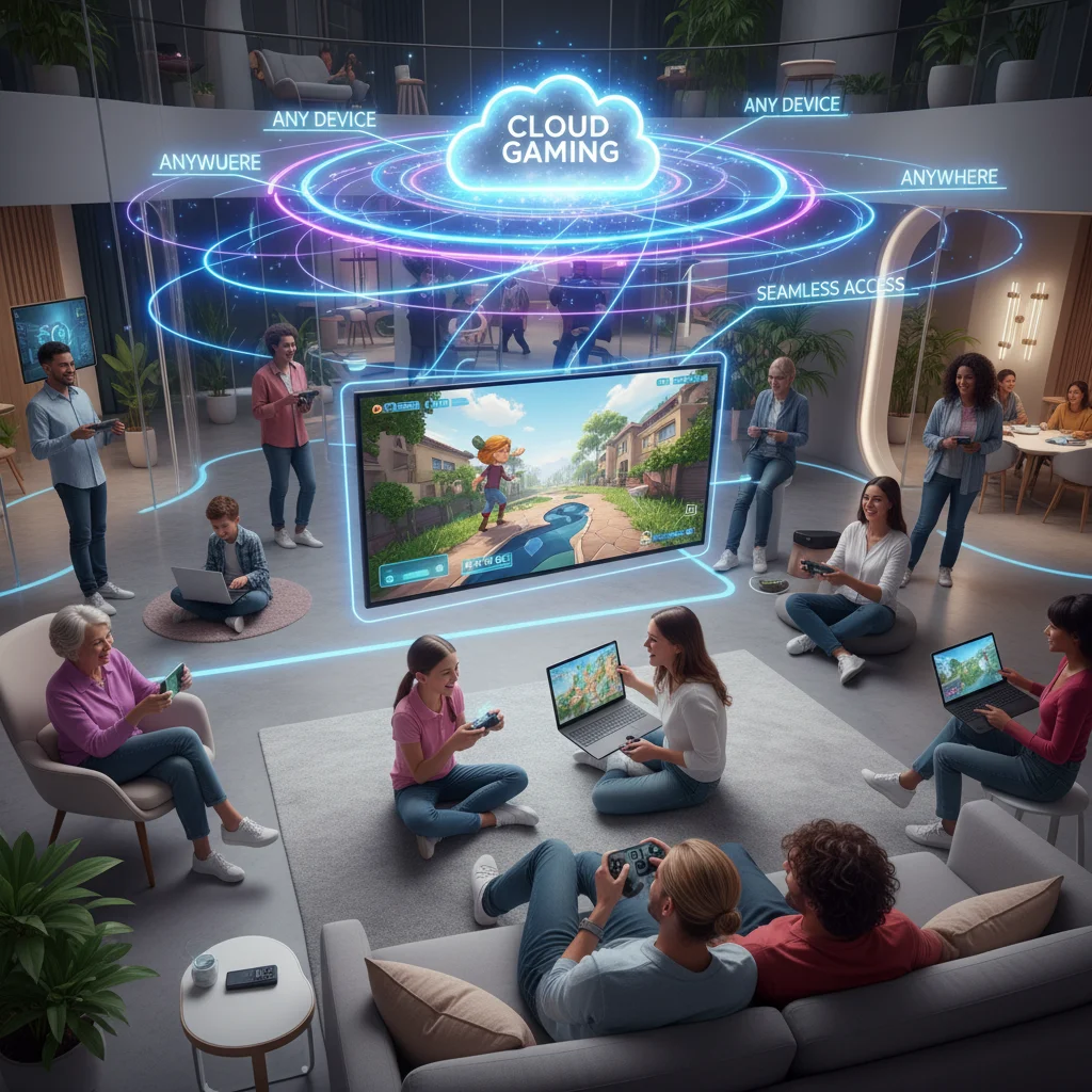 Diverse users enjoying cloud gaming on multiple devices