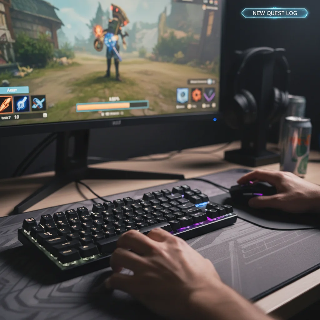 Professional gamer's hands reacting to live game patch changes and new mechanics