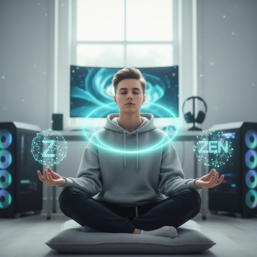 Gamer practicing mindfulness for stress reduction and mental resilience