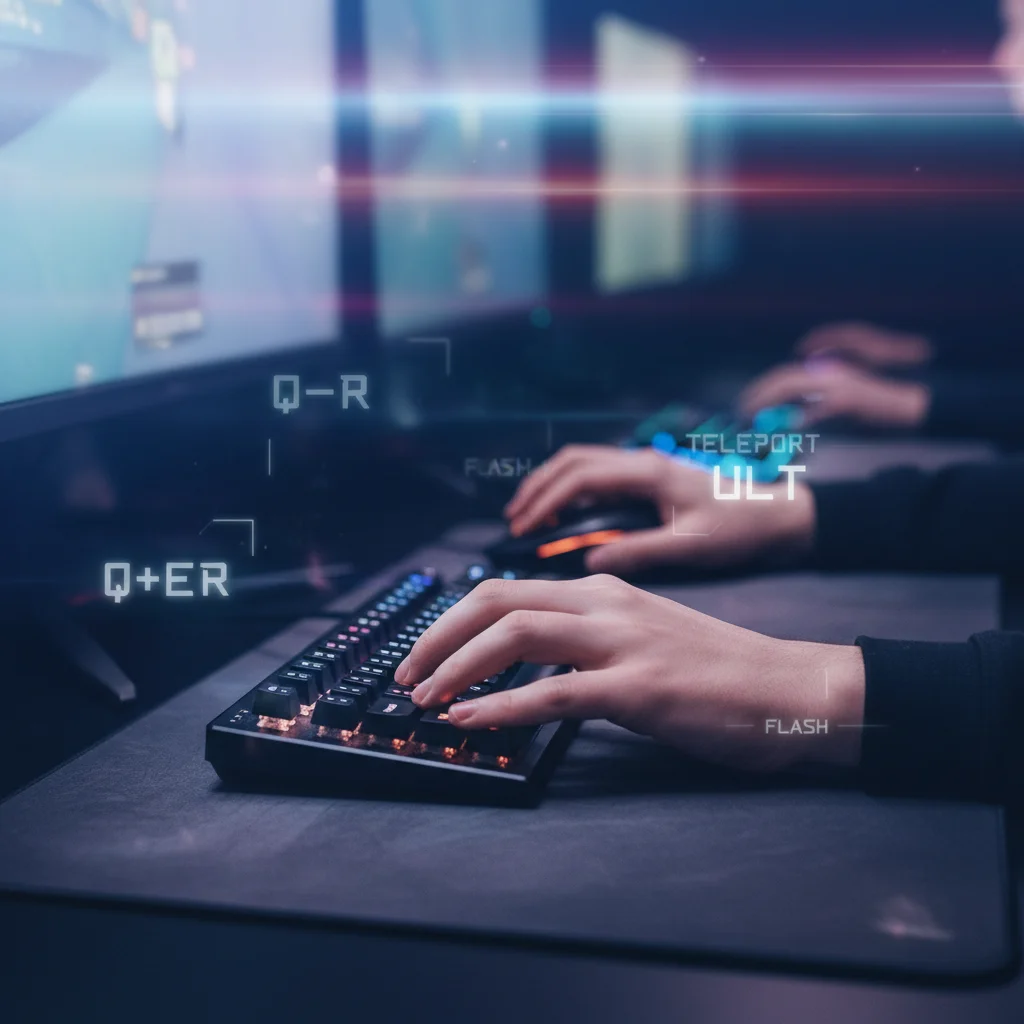 Professional gamer's hands executing complex commands on a keyboard and mouse, showcasing precision.