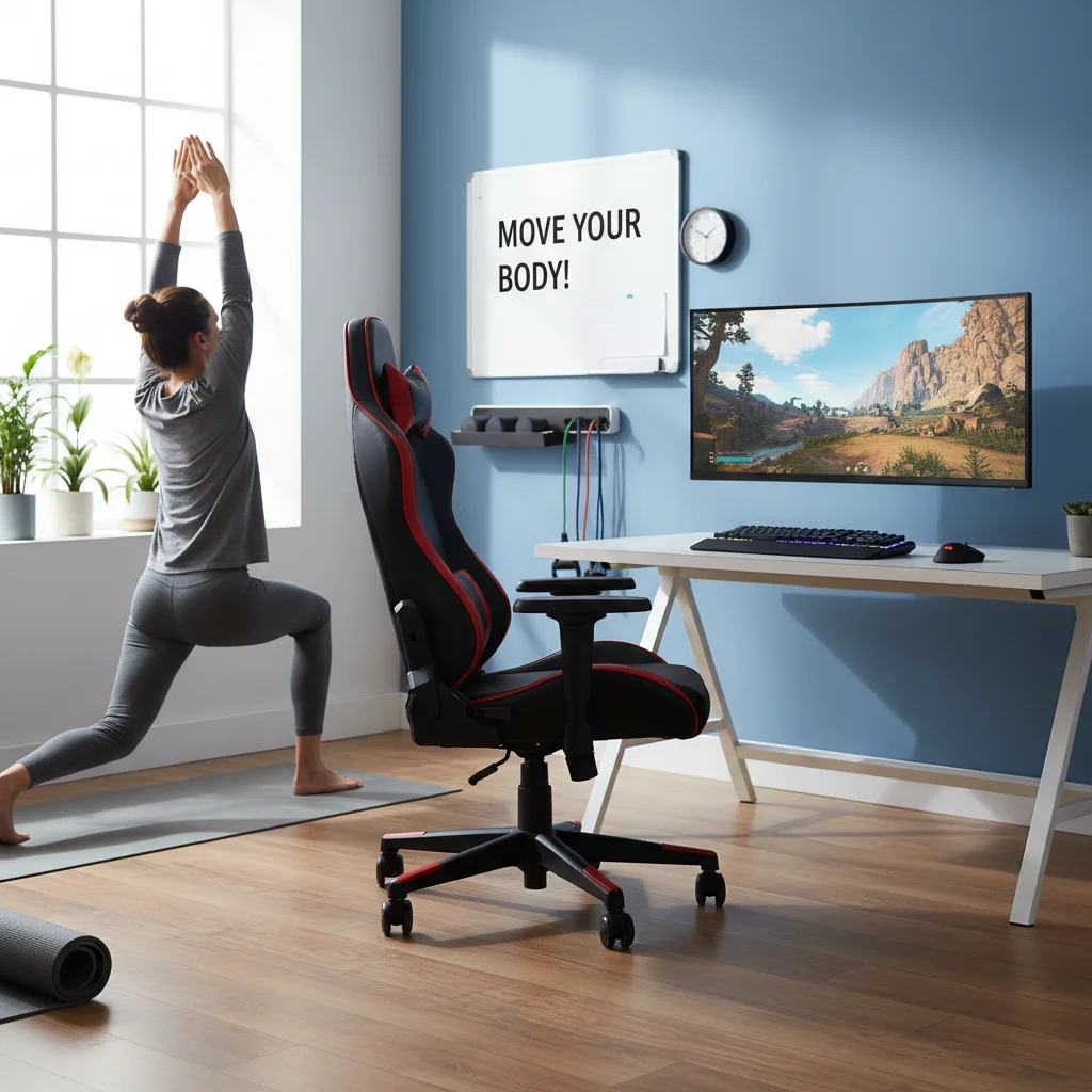 Gamer performing stretches to prevent strain and improve physical health