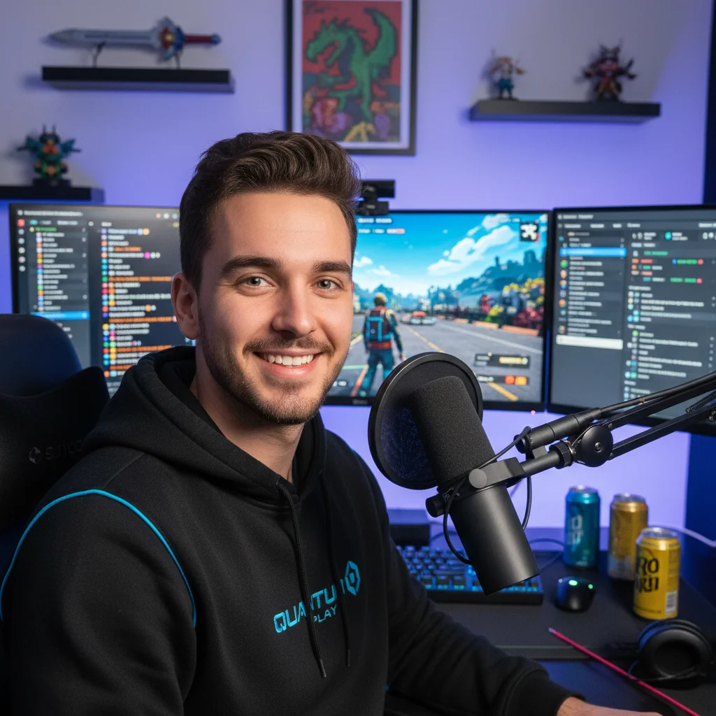 Gaming influencer actively streaming and engaging with their audience in a professional setup.