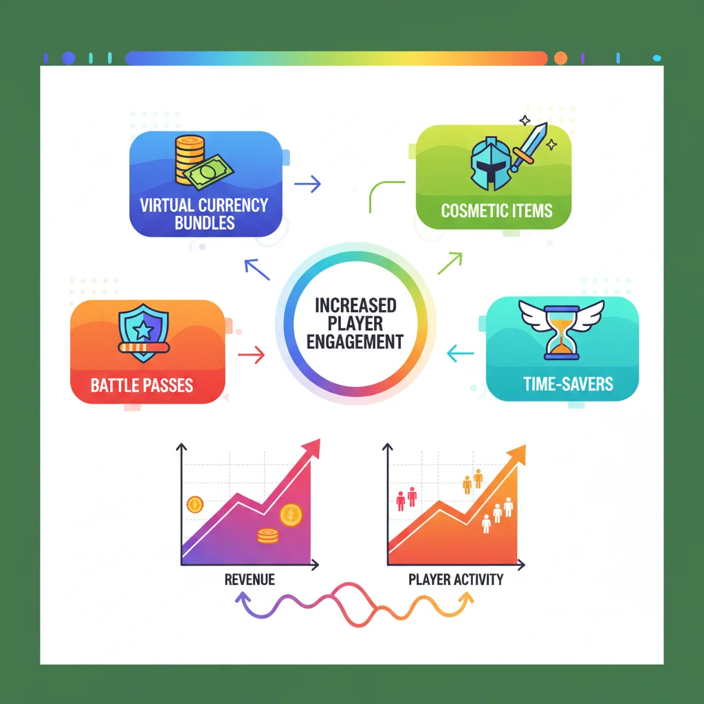 Infographic depicting diverse in-app purchase options in mobile games
