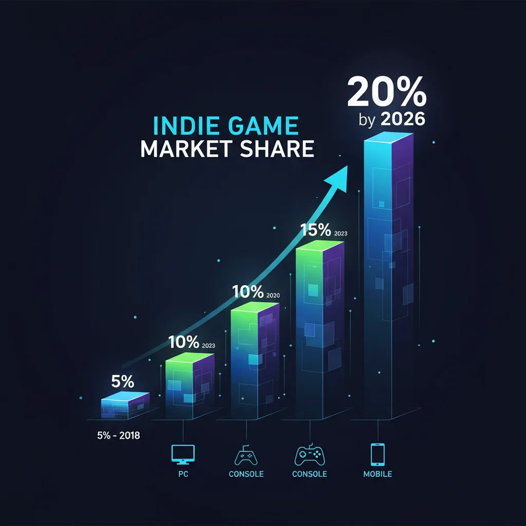 Infographic depicting rising indie game market share to 20 percent by 2026
