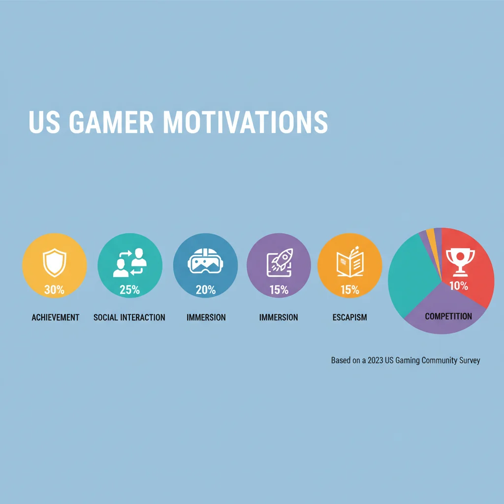 Infographic illustrating various player motivation types influencing US gaming engagement.