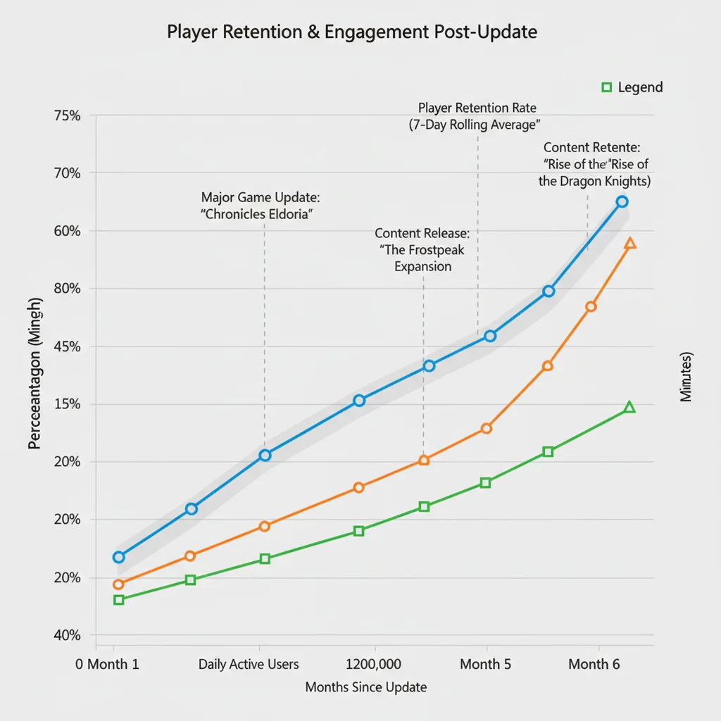 Graph illustrating increased player retention after game updates.