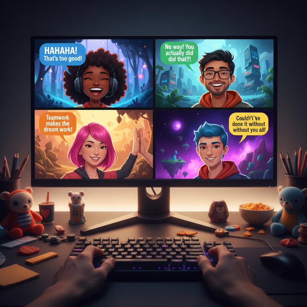Gamers enjoying positive social interaction and community support online