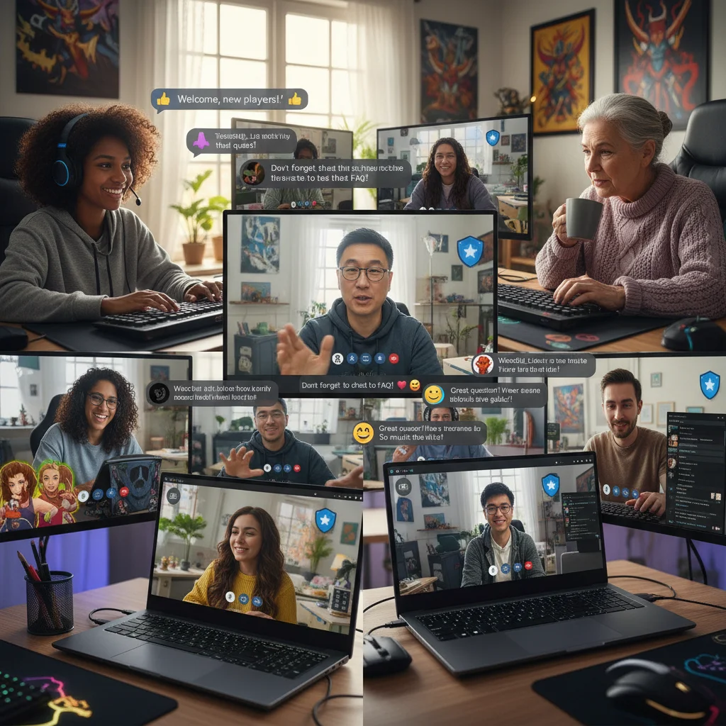 Diverse US gamers engaging in positive, moderated online community chat