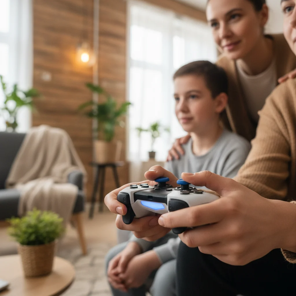 Therapeutic gaming session with a mentor, focusing on mental health support.