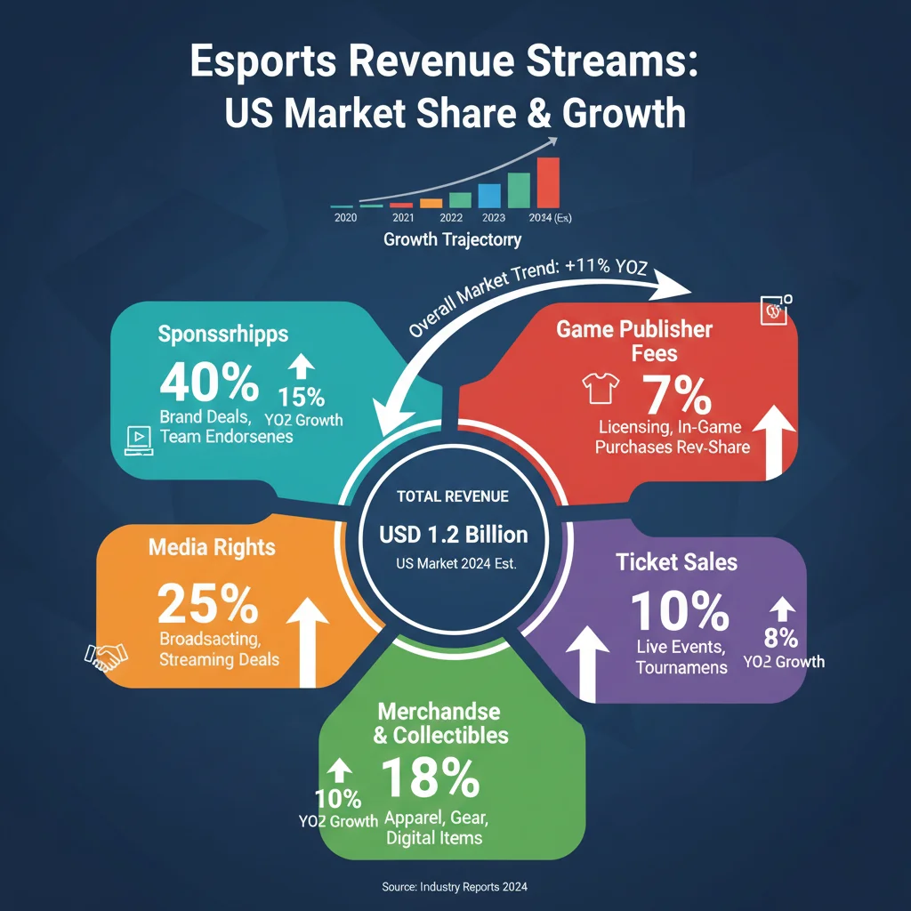 Infographic of US esports revenue streams and their growth